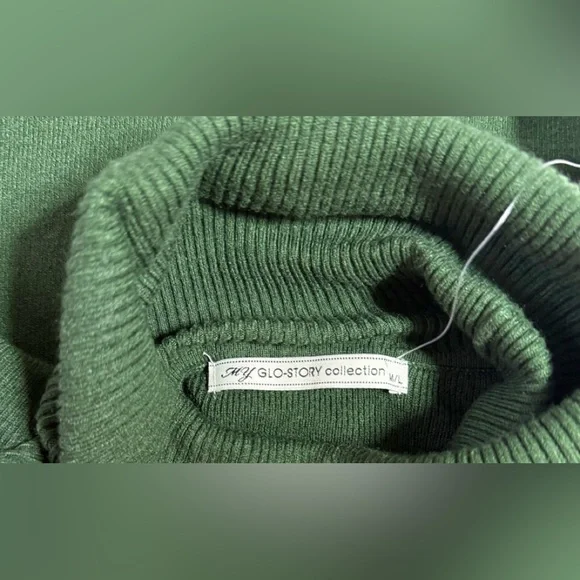 NWT Midi Knitted Ribbed Turtleneck Bodycon Sweater Dress Green Size M/L - Picture 11 of 13